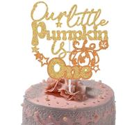 Our Little Pumpkin is One Cake Topper, Fall Baby Shower Cake Decorations, Pumpkin is on the Way Baby 1st Birthday Party Decoration Gold Glitter