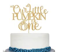 Our Little Pumpkin is One Cake Topper, Little Pumpkin 1st Birthday Cake Decor, Fall Pumpkin First Birthday Party Decorations Gold Glitter