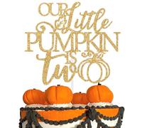 Our Little Pumpkin is Two Cake Topper, Pumpkin Second Birthday Cake Decor, Fall Thanksgiving Halloween Baby’s 2nd Birthday Baby Shower Party Decorations Supplies
