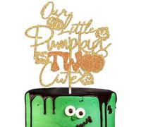 Our Little Pumpkin is Two Cute Cake Topper, Pumpkin 2nd Birthday Decorations, Halloween Fall Baby Second Birthday Party Decoration, Thanksgiving Baby Shower Decor Gold Glitter