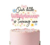 Our Little Wildflower is Turning One Cake Topper, Wildflower First Birthday Cake Topper Decorations,Spring Wild flower Themed Baby Shower Birthday Party Decorations Gold Glitter