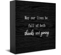 Our Lives Be Full Of Both Thanks And Giving Rustic Farmhouse Style Sign Wooden Box Sign Decorative Funny Office Wood Box Sign Home Office Decor Sign For Shelf 5 X 5 Inches