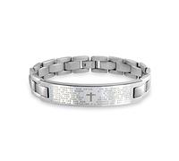 Our Lords Prayer Cross El Padre Maestro Wrist ID Bracelet Stainless Steel