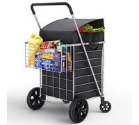 Our Modern Space Shopping Cart w/Waterproof Basket Liner & 360° Swivel Wheels | Foldable Collapsible & Lightweight | Perfect for Groceries Laundry Utility Cart - Silver