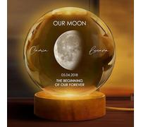 Our Moon Special Day Custom Moon Phase, Personalized Crystal Ball LED Night Light,Valentines Day Gifts for Couples,Art Real Moons Phase Lamp Gifts,Wife,Girlfriend