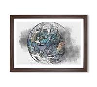 Our Planet Earth in Abstract Framed Print | A2 Walnut Framed Wall Art | Ready to Hang | Abstract Space Picture | Living Room Bedroom Lounge Office