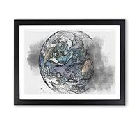 Our Planet Earth In Abstract Modern Art Framed Print | A2 Black Framed Wall Art | Ready to Hang | Abstract Space Picture | Living Room Bedroom Lounge Office