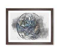 Our Planet Earth In Abstract Modern Art Framed Print | A3 Walnut Framed Wall Art | Ready to Hang | Abstract Space Picture | Living Room Bedroom Lounge Office