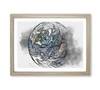 Our Planet Earth In Abstract Modern Art Framed Print | A4 Oak Framed Wall Art | Ready to Hang | Abstract Space Picture | Living Room Bedroom Lounge Office