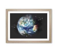 Our Planet Earth Paint Splash Framed Print | A2 Oak Framed Wall Art | Ready to Hang | Modern Space Picture | Living Room Bedroom Lounge Office