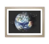 Our Planet Earth Paint Splash Modern Art Framed Print | A3 Oak Framed Wall Art | Ready to Hang | Modern Space Picture | Living Room Bedroom Lounge Office