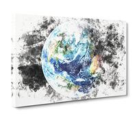 Our Planet Earth Watercolour Canvas Print | Gallery Wrapped 30mm Frame Wall Art | 20x14 inches | Ready to Hang | Modern Space Picture | Living Room Bedroom Lounge Office