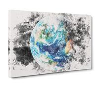 Our Planet Earth Watercolour Canvas Print | Gallery Wrapped 30mm Frame Wall Art | 30x20 inches | Ready to Hang | Modern Space Picture | Living Room Bedroom Lounge Office