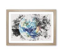 Our Planet Earth Watercolour Framed Print | A2 Oak Framed Wall Art | Ready to Hang | Modern Space Picture | Living Room Bedroom Lounge Office