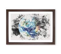 Our Planet Earth Watercolour Framed Print | A2 Walnut Framed Wall Art | Ready to Hang | Modern Space Picture | Living Room Bedroom Lounge Office