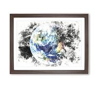 Our Planet Earth Watercolour Modern Framed Print | A2 Walnut Framed Wall Art | Ready to Hang | Modern Space Picture | Living Room Bedroom Lounge Office