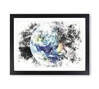 Our Planet Earth Watercolour Modern Framed Print | A3 Black Framed Wall Art | Ready to Hang | Modern Space Picture | Living Room Bedroom Lounge Office