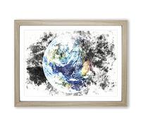 Our Planet Earth Watercolour Modern Framed Print | A3 Oak Framed Wall Art | Ready to Hang | Modern Space Picture | Living Room Bedroom Lounge Office