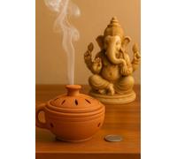 Our Rural Clay Dhoop Holder - Bengali Sambrani Burner with Lid | Traditional Clay Incense Diffuser for Puja, Decorative Puja Accessory (Small, Pack of 1)
