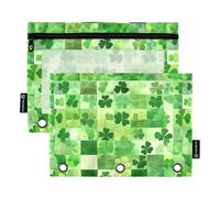 Our St. Patrick's Day Clover Lucky Green Clover Green Rings Binder Pocket Fabric Pencil Case for 3 Rings Folder with 3 Holes for Student Stationery Accessories
