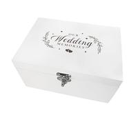 Our Wedding Memories" Engraved Keepsake Box | White Wooden Storage for Couples | Ideal Bridal Shower Gift & Newlywed Present | 27cm x 19cm x 14cm