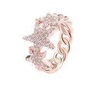 Ouran 3 Stars Promise Rings for Women, Rose Gold and Silver Plated Eternity Friendship Rings with Shining Cubic Zirconia Best Gift for Friends