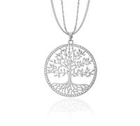 Ouran Long Chain Necklace for Women,Celtic Tree of Life Pendant Necklace Gold and Silver Necklace with CZ Crystal Shining Rhinestone Necklace (Silver Plated)
