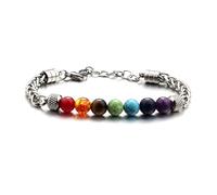 Ouran Men Women Lava Rock 7 Chakras Bracelet, 8mm Nature Stone Beads Bracelet Handmade Yoga Bracelets Bolo Stainless Steel Bracelet (7 Colors Beads)