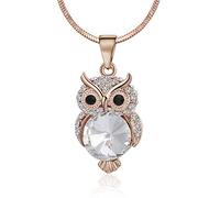 Ouran Women's Rose Gold & Silver Long Necklace with CZ Crystal Owl Pendant, Unisex Adult Lucky Choker, 43.5cm Chain, Lobster Clasp