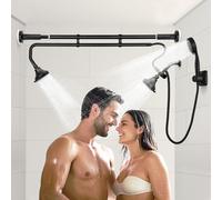 OURBAOFU Tandem Shower, Dual Shower Heads for Couples & Handhead, Triple Shower Head System for Two People, High Pressure and Adjustable Double Shower Heads and Hand Shower (Black)