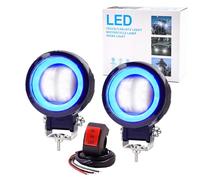 Ourbest 9-36V Blue Halo Motorcycle Fog Lights with Switch, Auxiliary Spotlights - White Light, Blue Ring Angel Eyes for Offroad