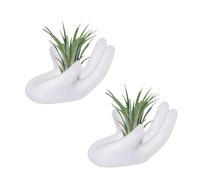 ourhommie 2 PCS Air Plant Holder Cute Ceramic Mini Hand Shape Stand Airplants Tillandsia Small Container Pot Plant Decorative Home Decor for Desk Table Shelf Window, White