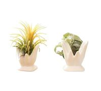 ourhommie Air Plant Holder Cute Ceramic Mini Hand Shape Stand Airplants Tillandsia Small Container Pot Plant Decorative Home Decor for Desk Table Shelf Office Decorations, White