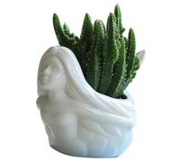 ourhommie Mer-Maid Succulent Planter Pot Unique Ceramic Cactus Flower Display Container Holder Mini Airplants Stand for Home Office Desktop Shelf Window Decor, White (Plants NOT Included)