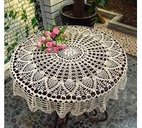 ourhommie Vintage Crochet Table Cloth Round Lace Doily Handmade 100% Cotton Lace Floral Bohemian Table Cover Scarf Table Topper for Home Wedding Party Decoration, Beige, 33-Inch