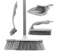 OurHouse 5 Piece Cleaning Set, Features Five Essential Cleaning Tools Including Dustpan & Brush, Long Handle Broom, Washing Up Brush, and Handheld Scrubber, Kitchen Lobby Floor, Any Room in the House