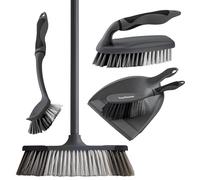 OurHouse 5 Piece Cleaning Set, Features Five Essential Cleaning Tools Including Dustpan & Brush, Long Handle Broom, Washing Up Brush, and Handheld Scrubber, Kitchen Lobby Floor, Any Room in the House