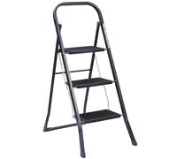 OurHouse Rubber Non-Slip 2-Tread Step Ladder, Lightweight and Sturdy Steel Frame, Portable Compact Design for DIY & Gardening, Indoor/Outdoor Use, 150kg Max Capacity (3-Tread)
