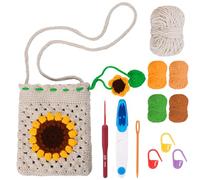 OurLeeme Beginner Crochet Kit, Flowers Mobile Phone Bag Crochet Kit for Beginners Sunflower Potted DIY Crochet Kits for Starters Kids and Adults DIY Gifts for Birthday Anniversary
