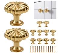 OurLeeme Cabinet Door Knobs, 12 Pack 30mm Pumpkin-Shaped Brass Handle Aluminum Alloy Solid Knobs with Matching Screws, Easy to Install for Cupboard Cabinet Drawer Wardrobe, Gold