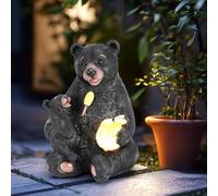 OurLeeme Honey Bear Statue Solar Garden Ornaments Outdoor, Waterproof Funny Statue Figurine Sculpture Loving Mother and Child Watering Yard Garden Home Lawn Decor for Mom Grandma Women