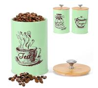OurLeeme Tea Coffee Sugar Canisters, 3 Pcs Stylish Canisters Sets 900 ML Sugar Coffee Tea Storage Set with Airtight Lids Labelled Containers for Bread Biscuits for Kitchen Counter Storage, Green