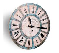 OurLeeme Wall Clock Silent Non-ticking Vintage, 12 Inch Roman Numerals Operated Decorative Unusual Wooden French Style Clocks for Living Room Kitchen Bedroom Home Office (Battery Not Included), Round