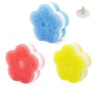 OURLOVEII 3 Pack Scrub Sponge Flower Cleaning Sponges Multipurpose Dish Sponges Dual Sided Thermostatic Sponge Non Scratch Scourers for Kitchens Bathrooms Outdoor