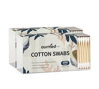 Ourmed Life Cotton Swabs - Biodegradable Bamboo & Cotton, Double-Tipped Cleaning Swabs with Pointed & Round Tips, Hypoallergenic for Ear, Makeup, Eye Makeup Removal, Nail Polish Touch-Ups (500 Ct)