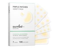 Ourmed Life Hydrocolloid Pimple Patches for Face (106 Count, 7 Shapes) - Invisible Acne Patches with Salicylic Acid, Tea Tree Oil & Centella, Ultra-Thin Zit Stickers for Overnight Spot Treatment