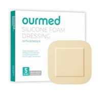 Ourmed Silicone Foam Dressing with Border Adhesive - Large Absorbent Waterproof Bandage for Wound Care, Foot Diabetic Ulcer, Leg Ulcer, 4" x 4", 5 Pack