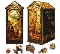 OurMiao Book Nook Kit Detective Agency Age 14+, DIY Booknooks Kit for Adults Teens with Sensor Lights, Bookshelf Diorama Miniature Scenes Insert Decor, 3D Wooden Puzzle Miniature House Kit Gifts