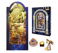 OurMiao Book Nook Kit Interstellar, DIY Booknooks Kit for Adults Teens with Sensor Lights, Bookshelf Diorama Miniature Scenes Insert Decor, 3D Wooden Puzzle Miniature House Kit Gifts