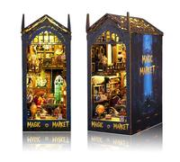OurMiao Book Nook Kit Magic Market, DIY Booknooks Kit for Adults Teens, Bookshelf Diorama Insert Decor Miniature House Kit Scenes with Sensor Light, 3D Wooden Puzzles